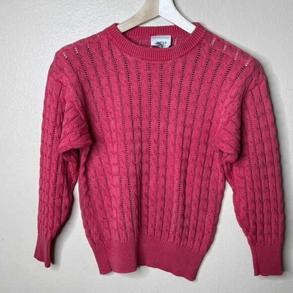 Go Silk Sweater Women's Medium Pink Crewneck Cable Knit Silk Pullover - Picture 1 of 6
